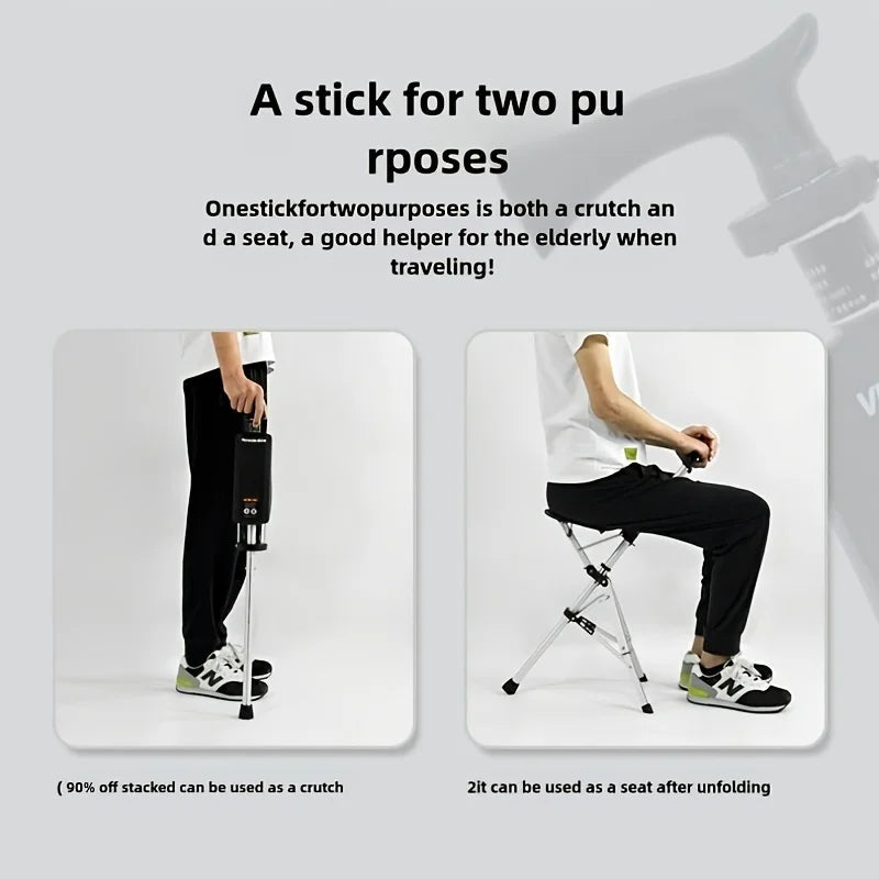 2-in-1 Folding Stool Cane I Walking Stick with Seat for ElderlyI Portable Mobility Aid for Seniors