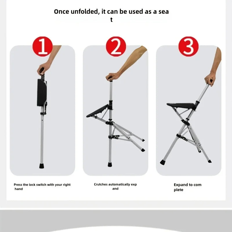 2-in-1 Folding Stool Cane I Walking Stick with Seat for ElderlyI Portable Mobility Aid for Seniors