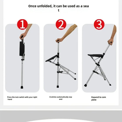 2-in-1 Folding Stool Cane I Walking Stick with Seat for ElderlyI Portable Mobility Aid for Seniors