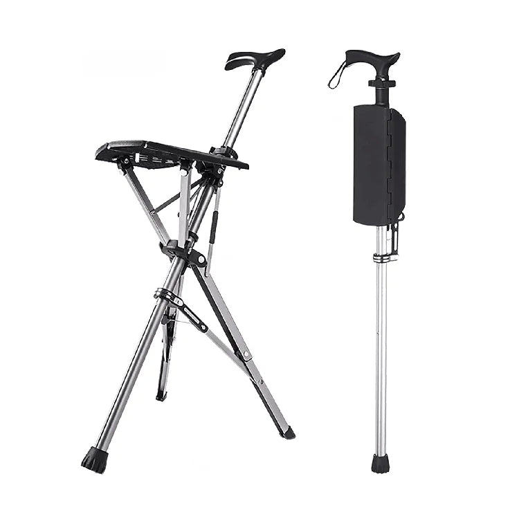 2-in-1 Folding Stool Cane I Walking Stick with Seat for ElderlyI Portable Mobility Aid for Seniors
