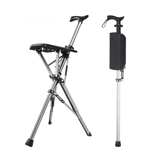 2-in-1 Folding Stool Cane I Walking Stick with Seat for ElderlyI Portable Mobility Aid for Seniors